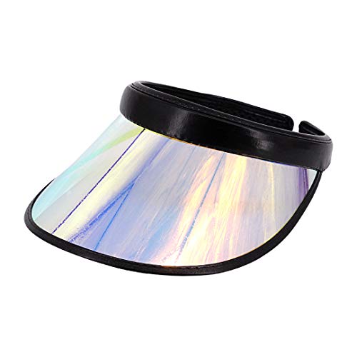 Surkat Women Sun Visors Hologram Wide Brim Thicker Sweatband UV Protective Sportswear Visors Sunhat - color: Black Iridescence