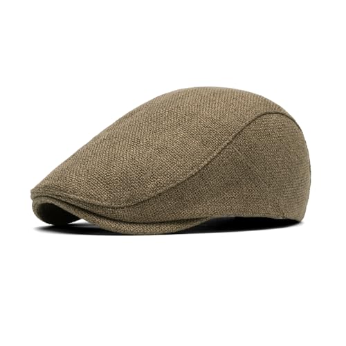 meioro Men's Faux Linen Newsboy Cap Adjustable Woven Texture Flat Cap Gatsby Hat Cabbie Ivy Newsboy Hats Driving Fishing Hat - color: Coffee