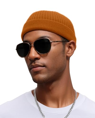 vidsel Thin Wool Fisherman Beanie for Men Short Knit Cuff Trawler Watch Hat - color: 1pcs-camel