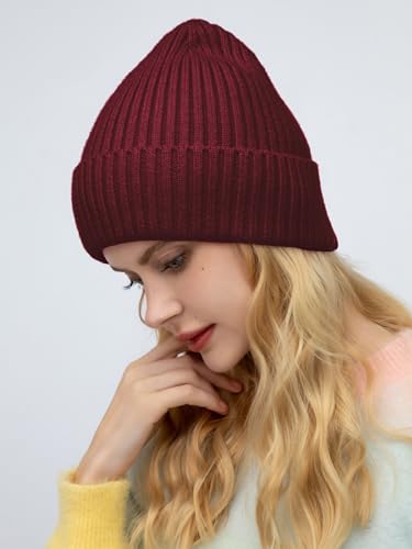 ROYBENS Womens Satin Lined Beanie for Men Wool Knit Cuffed Warm Winter Hats - color: 2pack-wine Red+black