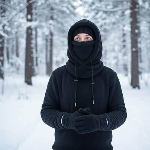 4 Pcs Winter Fleece Balaclava Ski Mask Glove Men Women - color: Black and Grey