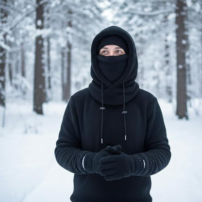 4 Pcs Winter Fleece Balaclava Ski Mask Glove Men Women - color: Black and Grey