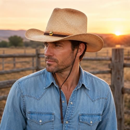 Straw Cowboy Hat for Men Women, Woven Western Summer Hat Natural - color: Beige