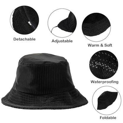 Winter Bucket Rain Hats for Women Girls with Ear Flaps Fleece Warm Autumn Waterproof Caps Earmuff Cloche Trooper Trapper Hat