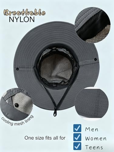 Men's Sun Hat Wide Brim Fishing Hat UPF 50+ Packable Breathable Mesh Bucket Hat for Outdoors Hiking Safari Beach