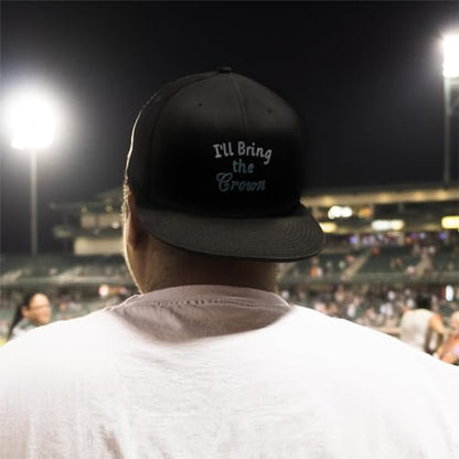 Speedy Pros Snapback Hats for Men & Women I'll Bring The Crown Acrylic Flat Bill Baseball Cap - color: Dark Grey