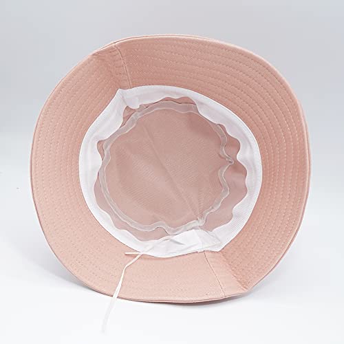 Cotton Bucket Hat Solid Color Beach Hat Summer Travel Sun Hats Fisherman Cap - color: Dolphin Pink
