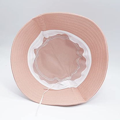 Cotton Bucket Hat Solid Color Beach Hat Summer Travel Sun Hats Fisherman Cap - color: Dolphin Pink