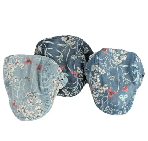 Quanhaigou Unisex Denim Newsboy Hats Flat Ivy Gatsby Cabbie Driving Berets Hat Cotton Dad Cap for Men Women - color: Denim Flower Light Blue