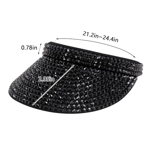 Haoohu Shiny Rhinestones Clip On Sport Sun Visor Hat for Women Men Outdoor Adjustable Wide Brim Summer Cap - color: Black Rhinestone