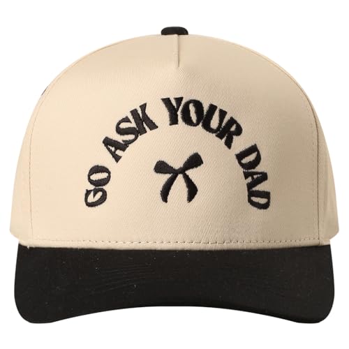 MIRMARU Two-Tone Vintage Canvas Trucker Hats for Men & Women, Adjustable Size Baseball Caps with Trendy Embroidered Design - color: Go Ask Your Dad, Black
