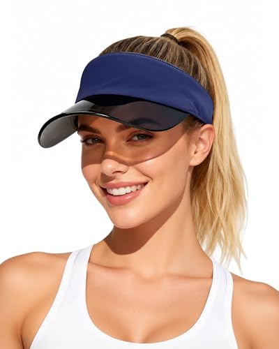 Transparent Sun Visor Hat for Women Men - UPF 50+ Clear Brim Adjustable Drawstring for Golf Tennis Pickleball - color: Navy Blue