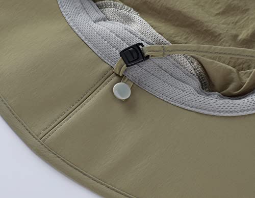 Home Prefer Outdoor UPF50+ Mens Sun Hat with Neck Flap Womens UV Protection Hat Wide Brim Safari Fishing Hiking Gardening Hat - color: Light Khaki Green