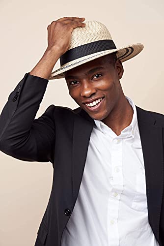 Pineapple&Star Sun Straw Fedora Beach Hat Fine Braid UPF50+ for Unisex - color: Natural_stardancer, size: Small