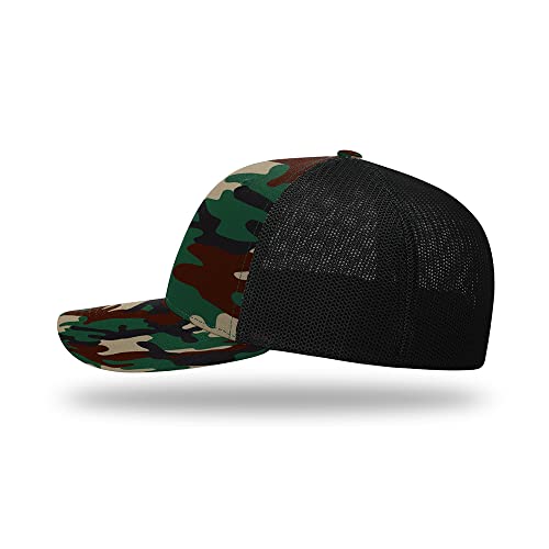 Richardson 110 Trucker R-Flex Baseball Cap| Fitted Mesh Back Hat - color: Green Camo/Black, size: Large-X-Large