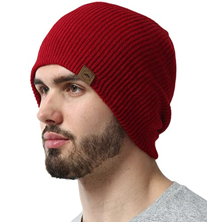 Tough Headwear Ribbed Beanie Hat - Stretch Fit Beanie for Women - Knit Winter Hats for Men - Breathable Knit Caps - color: Maroon