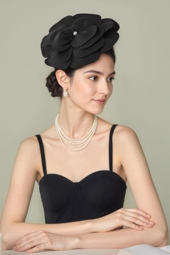 BABEYOND Fascinators Hats for Women Layered Flower Tea Party Derby Hats - color: Black