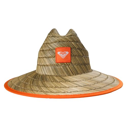 Roxy Girls' Tomboy Woven Straw Hat | Wide Brim | Adjustable | Sun Protection | Beach | Vacation | Natural - color: Nectarine