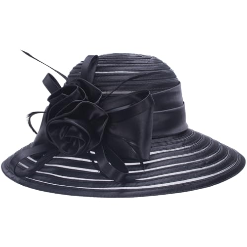 Lawliet Womens Satin Ribbon Church Wedding Sun Wedding Occasion Hat A214 - color: Black
