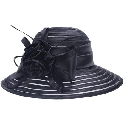 Lawliet Womens Satin Ribbon Church Wedding Sun Wedding Occasion Hat A214 - color: Black