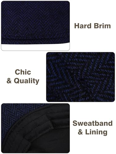 4 Pieces Men's Herringbone Flat Newsboy Hat Classic Newsboy Cap Trendy Flat Cap for Outdoor Daily Use - color: Black+grey, Black+white, Coffee, Navy, size: Medium