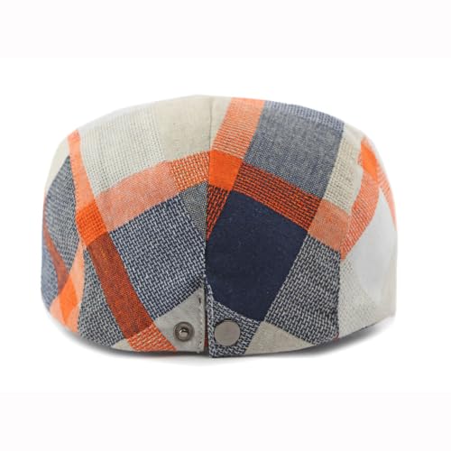 Men's Plaid Striped Newsboy Ivy Flat Driving Golf Cap - color: Orangeblue