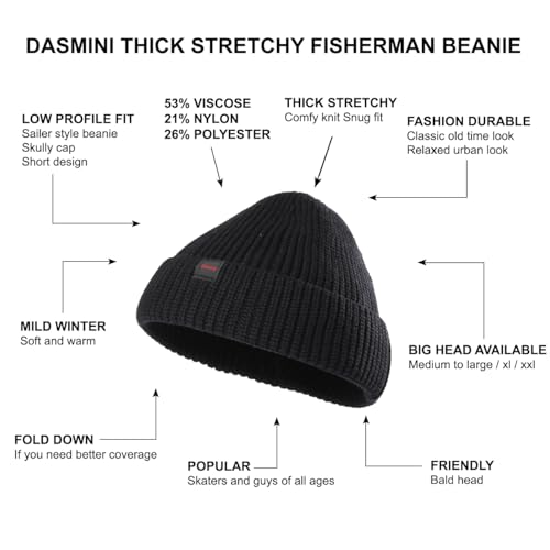 Fisherman Beanie Hats for Men Women,Knit Trawler Skull Cap,Watch Cap,Spring Fall Winter Warm Short Hats - color: (Thick Stretchy)-black-m