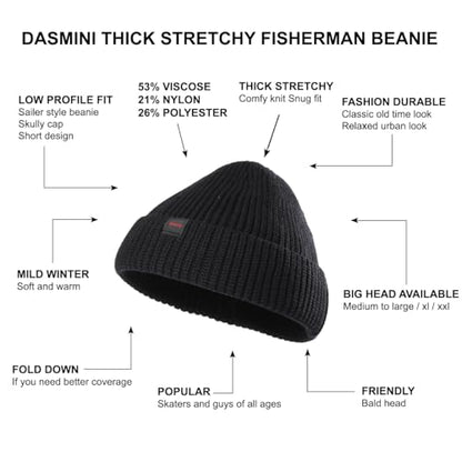Fisherman Beanie Hats for Men Women,Knit Trawler Skull Cap,Watch Cap,Spring Fall Winter Warm Short Hats - color: (Thick Stretchy)-black-m