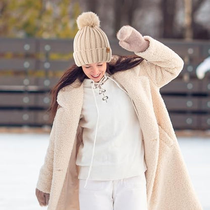 REDESS Womens Winter Knitted Beanie Hat Warm Fleece Lined with Pompom Cap Thick Slouchy Snow Knit Skull Ski Cap - color: Pink