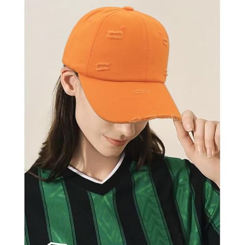 Distressed Baseball Cap for Men Women Cotton Dad Hat - color: Orange