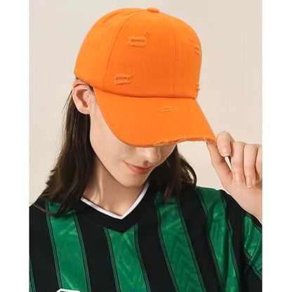 Distressed Baseball Cap for Men Women Cotton Dad Hat - color: Orange