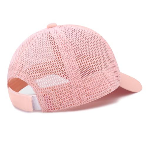 Sarfel Baby Baseball Cap Toddler Baseball Hat with Mesh Infant Ball Cap Toddler Trucker Hat Baby Snapback Hat Kids Cap UPF50+ - color: Dinosaurs Pink With Mesh, size: 0-12 Months