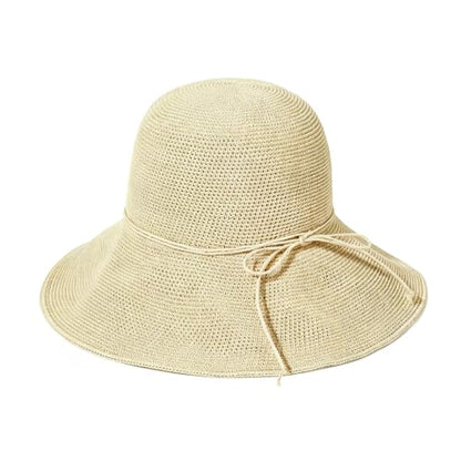 Beach Sun Hats for Women Foldable Straw Bucket Summer Hat Packable Travel - color: Beige