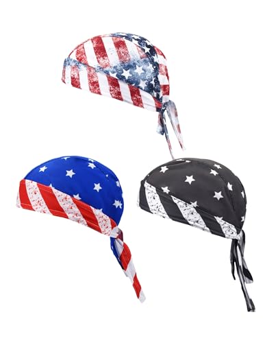 Do Rags Cycling Caps Helmet Liner Doo Rag Motorcycle Bandana Hat Sweat Liner Skull Caps Dew Rags for Men and Women - color: Flag Designs