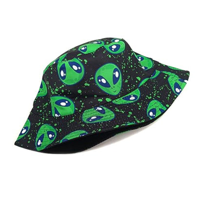 Quanhaigou Reversible Printed Bucket Hat,Summer Beach Outdoor Cap - color: Neon Green Alien