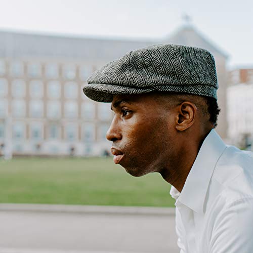 Lomond Newsboy Cap - 100% Handwoven Wool - Harris Tweed - Water Resistant - color: Charcoal Herringbone, size: Large