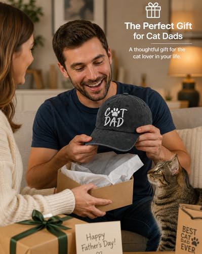 Waldeal Cat Dad Hat for Men, Embroidered Adjustable Cotton Baseball Cap, Funny Fathers Day Birthday for Cat Lovers - color: Black