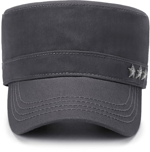 Initlove Cadet Army Cap Military Unisex Flat Top Hat for Men Women - color: Star Grey