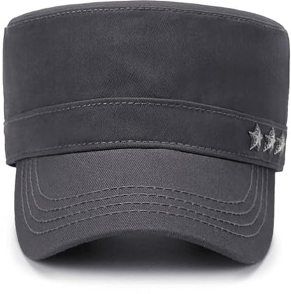 Initlove Cadet Army Cap Military Unisex Flat Top Hat for Men Women - color: Star Grey