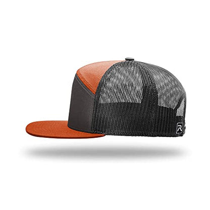 Richardson 168 Hi-Pro 7 Panel Adjustable Snapback Trucker Mesh Back Cap - color: Charcoal/Burnt Orange/Black