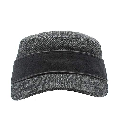 The Vintage Year Washed Cotton Distressed Cadet Hat Military Army Cap - color: Wool Black, size: 7 3/8