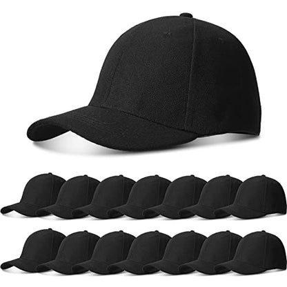Geyoga 15 Pieces Baseball Cap Bulk, Adjustable Plain Hats - color: Black