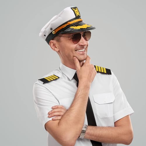 8 Pieces Captain Hats Adjustable White Sailors Navy Marine Admiral Caps for Yacht Theme Party Costume Accessory - color: Style 3