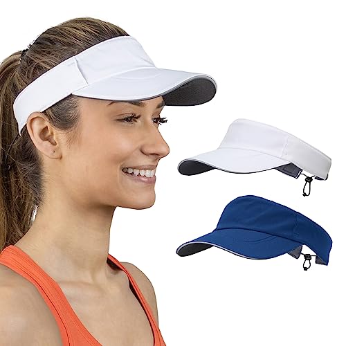 TrailHeads Women's Performance Sun Visor Hat for Running, Golf & Sports - color: White & Navy