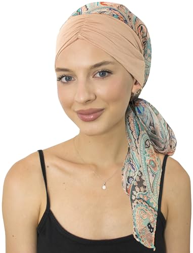 CAPLORD Chemo Headwrap for Women Turban Headwear for Cancer Patients Skull Cap Hair Loss Cover Lightweight Head Covering Hat - color: Beige Paisley
