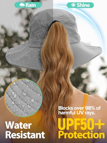 EW East Water Sun Beach Hat for Women, UPF50+ Waterproof with Ponytail Hole - color: Grey