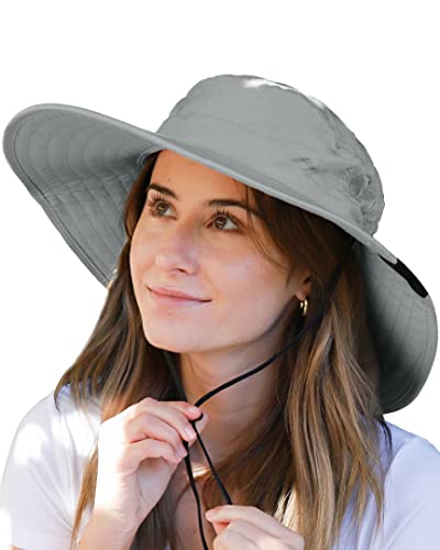 Tirrinia Sun Hats for Women, Wide Brim Hat with Ponytail Hole - color: Grey#23.23'' Head