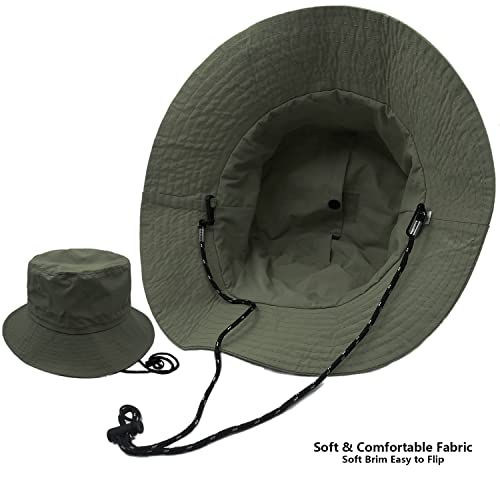 woogwin Waterproof Bucket Rain Hat with Chin Strap Quick Dry Packable Boonie Sun Hat Safari Hat UV Protection - color: Green