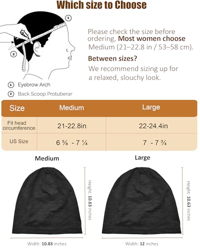 100% Cotton Thin Summer Slouchy Beanie Hat for Women Men Chemo Cap - color: 2pcs Black+ Army Green, size: Large