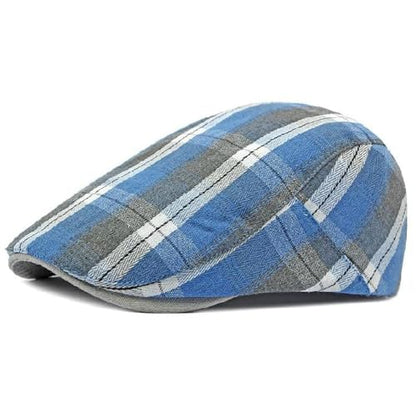 Mens Plaid Newsboy Flat Cap Ivy Gatsby Driving Hunting Cabbie Hat - color: Blue-plaid a